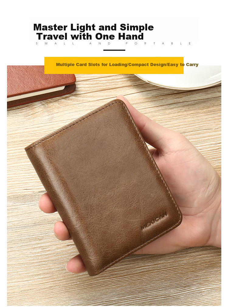 MEXICAN Men's Wallet, Top-Grain Leather, Soft Vertical Style, Multifunctional Short Card Holder, Practical Billfold 2