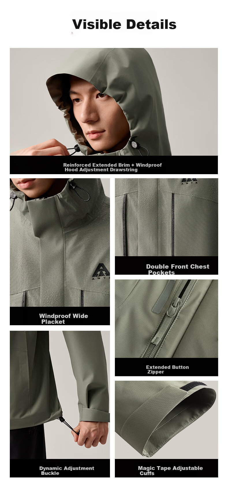 ANTA Water Shell Jacket | Dadi Zhike 3.0 Functional Three-In Jacket for Men, Windproof, Waterproof, Fleece-Lined Two-Piece Set 3