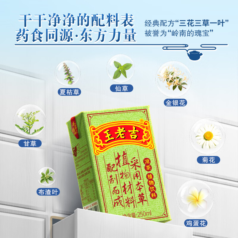 王老吉凉茶250ml*12盒绿盒装  草本植物降火茶饮料 便携尝鲜 中华老字号