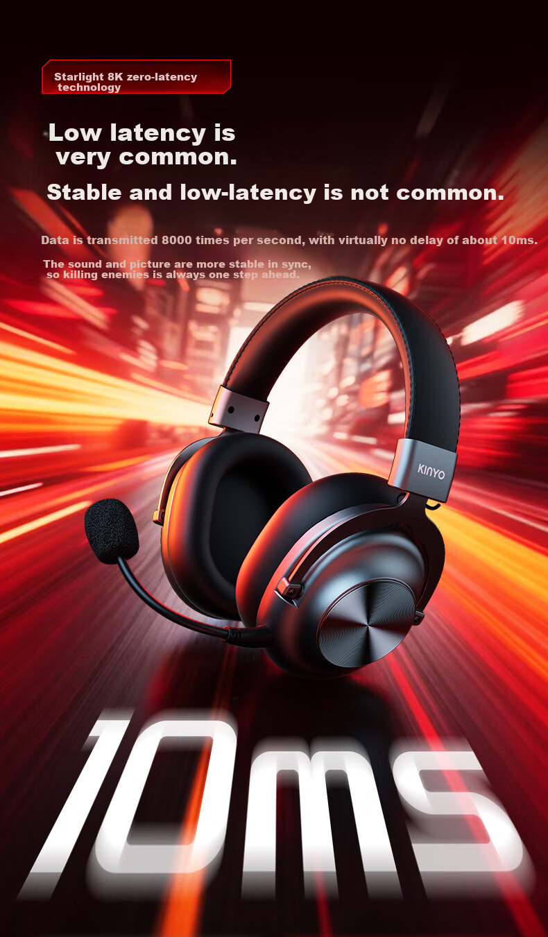 Jinyun (KINYO) [FPS Game Recommendation | Sound Positioning] Gaming Headset Wireless Bluetooth E-Sports Headphones for PUBG, Delta CSGO Valorant 2.4G Microphone 8