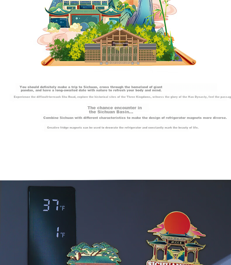 Xiaodiaojiang Sichuan Chengdu Panda Refrigerator Magnet Sticker, Beijing Forbidden City Museum Chinese Style Tourist City Landmark Souvenir, National Day Gift for Teachers And Classmates, Panda 2