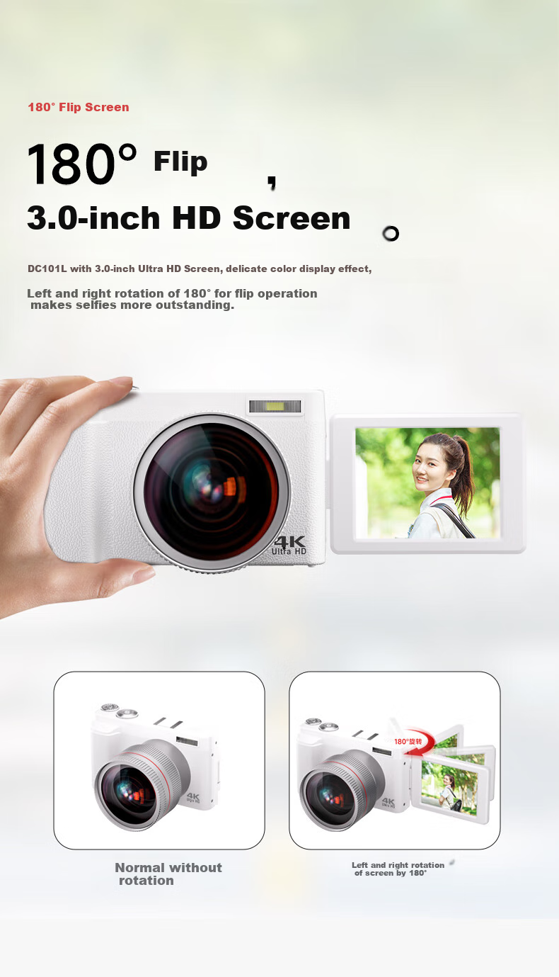 SONGDIAN Digital Camera, Replaces CCD, Entry-Level Point-And Mirrorless Vlog Camera, Flip Selfie Camera DC101AF Official Standard Configuration + Wide-Angle Lens Kit, 32GB Memory 4