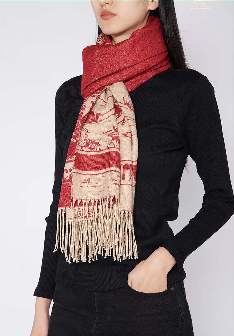 British Museum Oriental Dream Jacquard Qiji Red Shawl Scarf Spring Gift for Girls Birthday Graduation 9