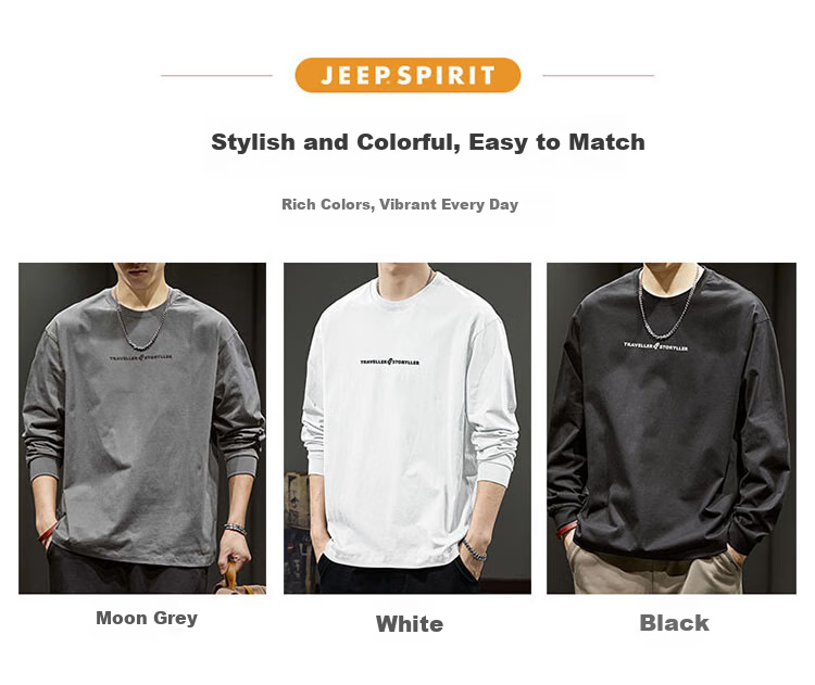 JEEP SPIRIT Men's Long-Sleeve T-Shirt, Spring Heavyweight Inner Layer, Thin Top, Sweatshirt, Loose Undershirt, White, Size L 3