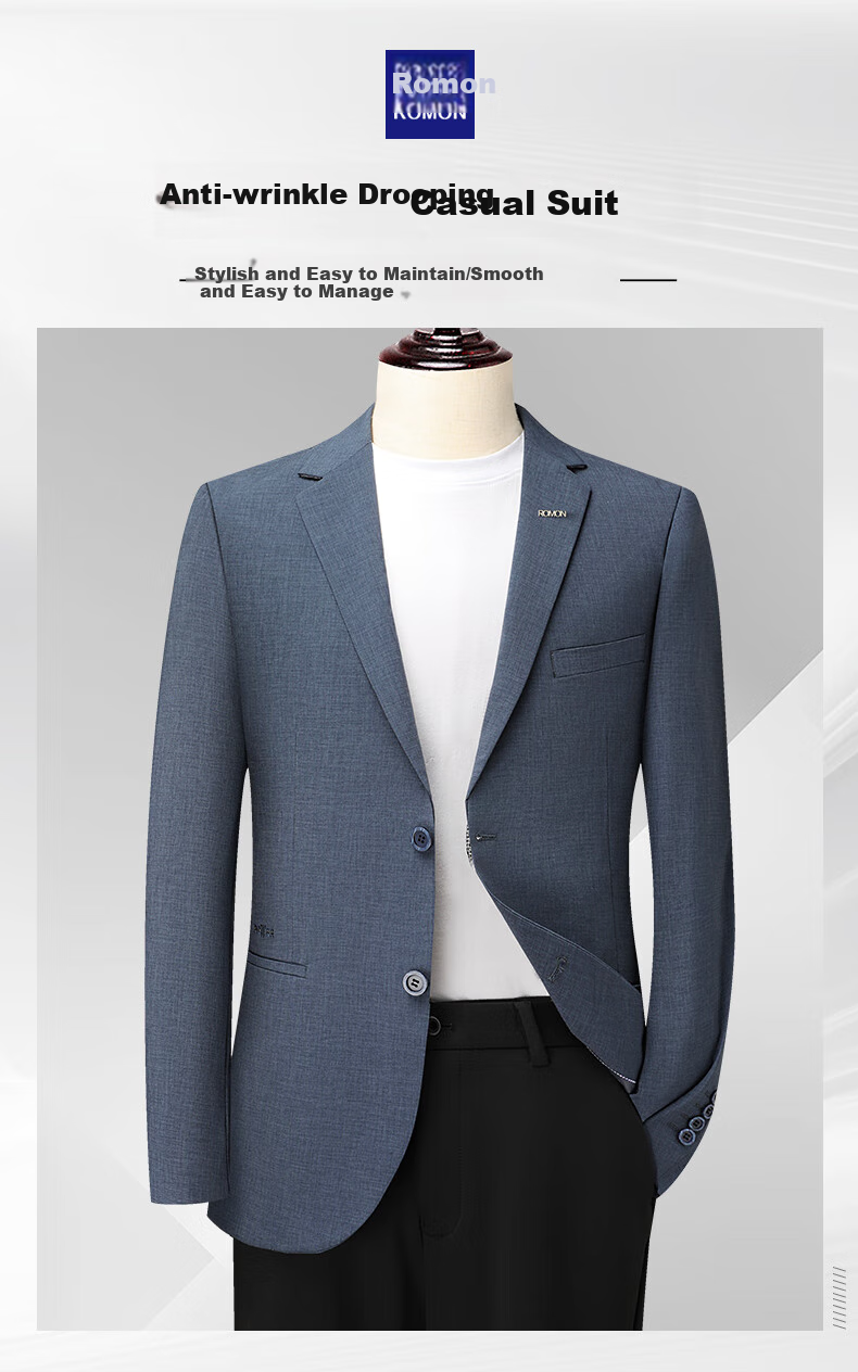 ROMON Men's Slim Fit Suit Jacket for Spring And Autumn, Business Casual Blazer for Young And Middle-Aged Professionals, Formal Wear Coat 1
