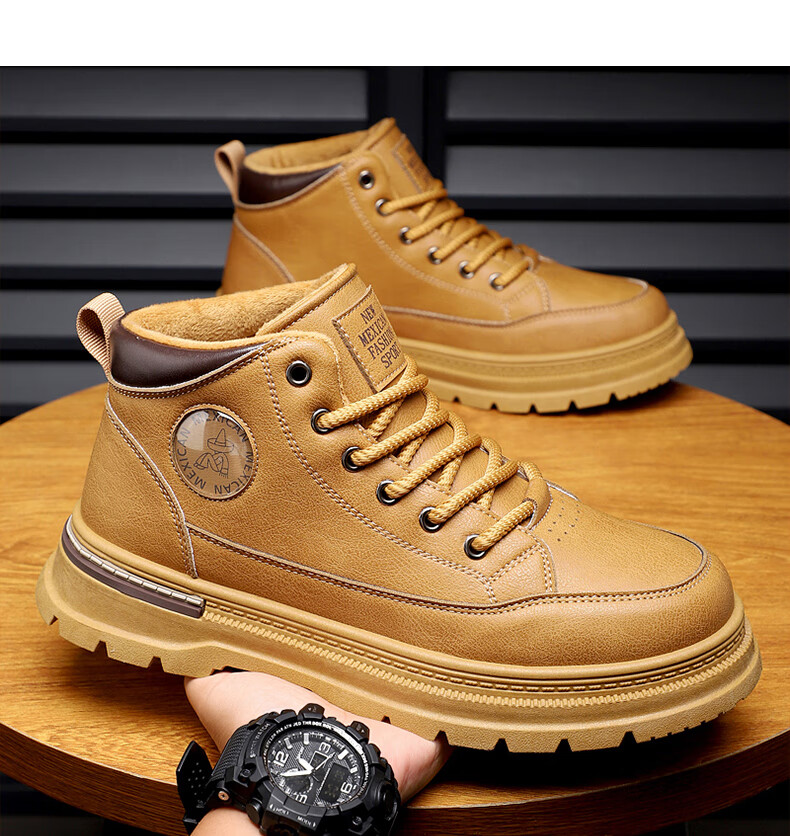 MEXICAN Autumn Winter Warm Men's Martin Boots Work Shoes Casual Snow Boots Black Fleece Lined Size 41 12