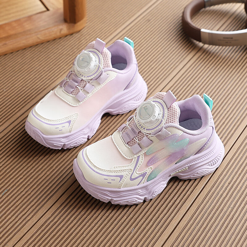 Warrior Girls' Sports Shoes Boys' Knob Buckle Running Shoes Leather Kids' Shoes WZ(CL)-0753 Beige Purple Pink Size 30