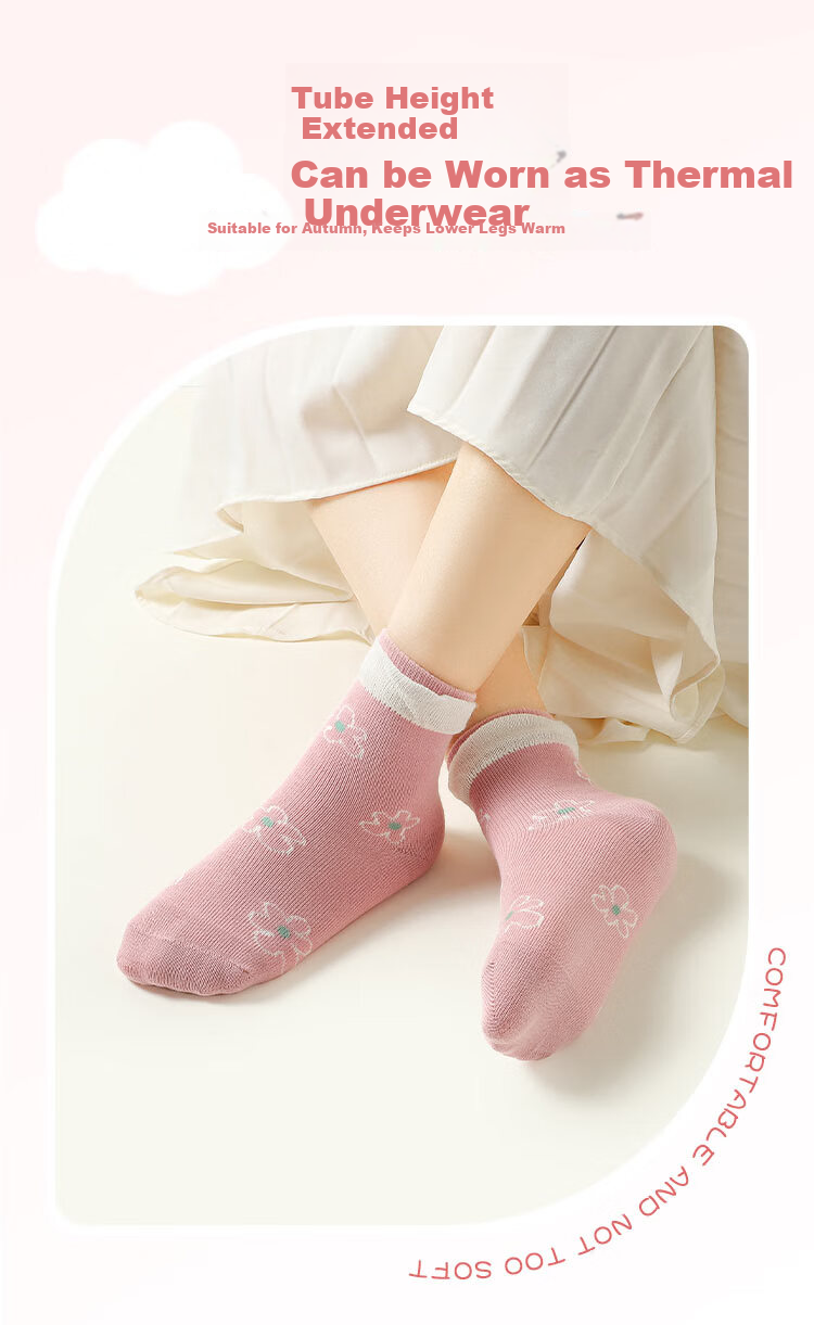 Bingxuemumian Children's Socks, Girls' Mid-Calf Cotton Socks for Spring, Autumn And Winter, 6 Pairs, Breathable, Suitable for Small to Big Kids, Versatile Lace Short Socks for Students 10
