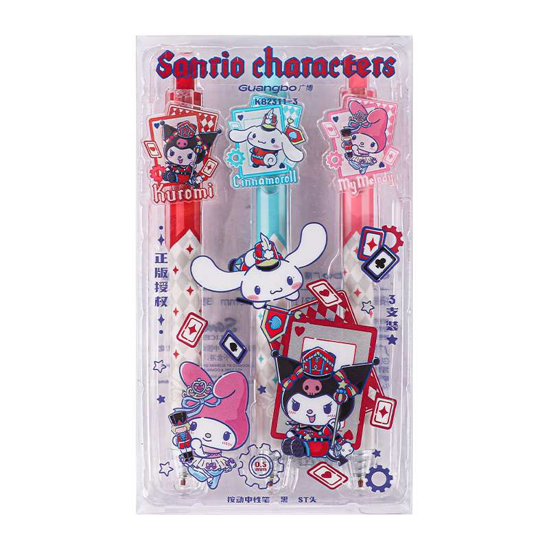 Guangbo & Sanrio Retractable Gel Pen High-Value Cute ST Tip 0.5mm Student Exam Black Ink Pen 3-Pack K82311-3