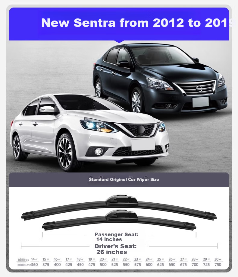 Paisu 12-19 Nissan Classic Sylphy Windshield Wipers, Original Factory Boneless Rubber Strip, Silent Car Wiper Blades, 22+17 1