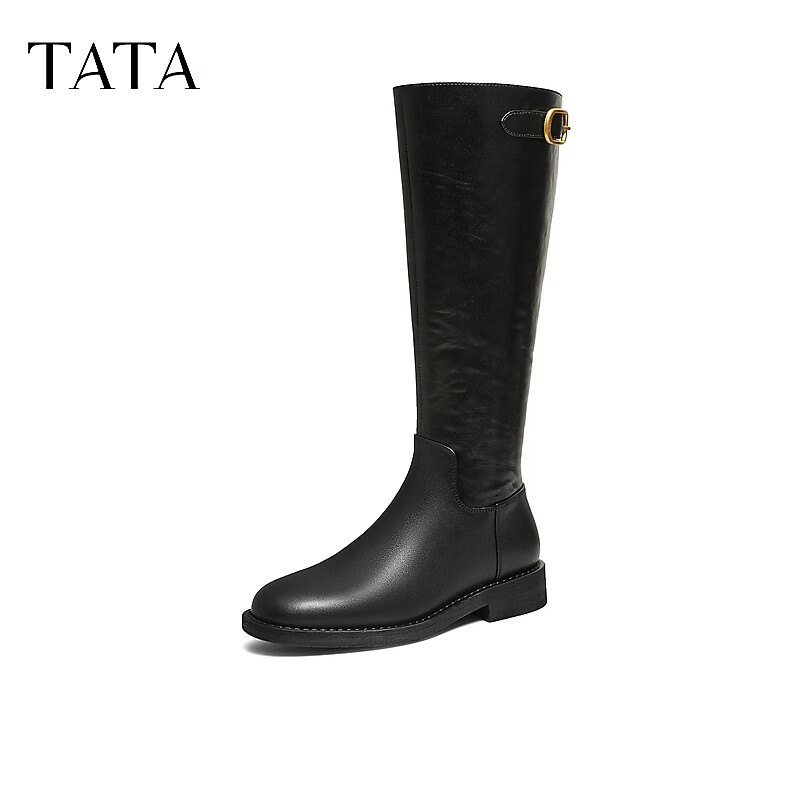 TATA Celebrity Model Supermodel Boots Knight Boots Large Calf Slimming Long Boots Black (Fleece Lined) Size 37