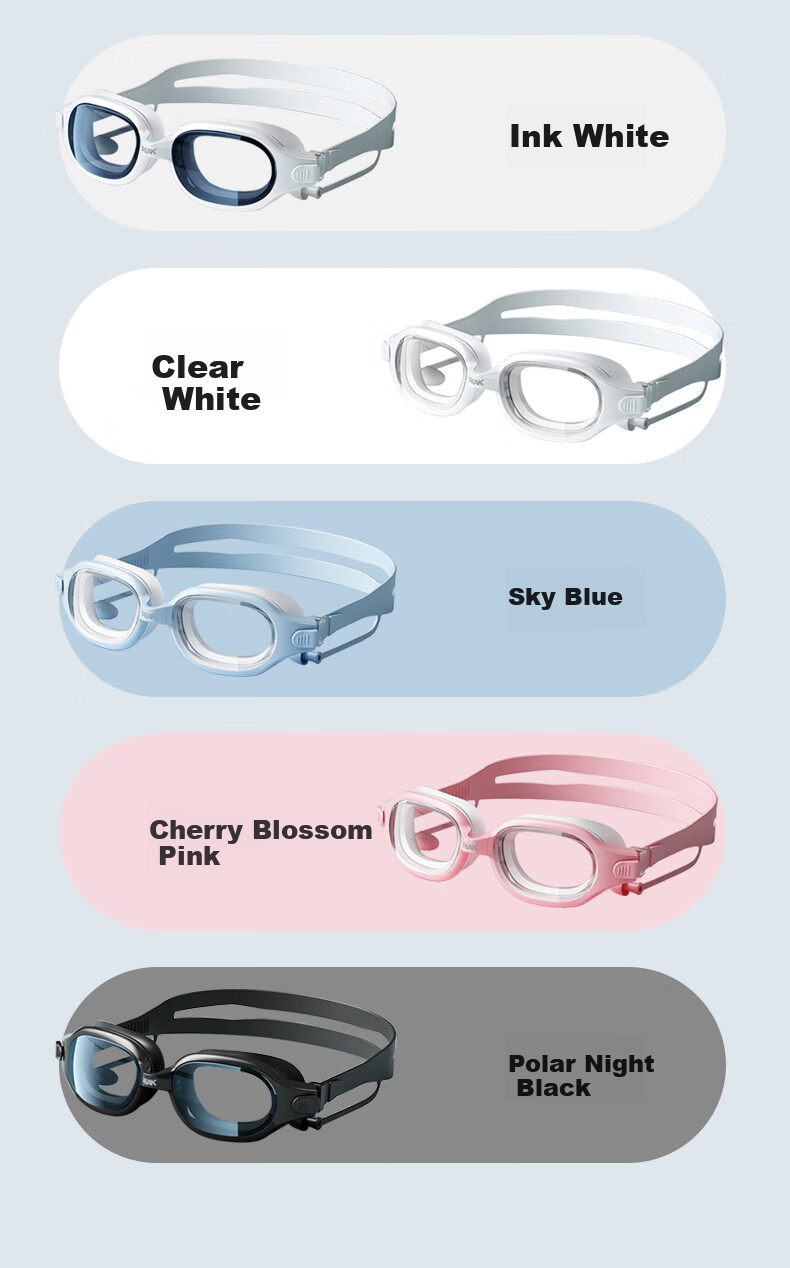 PEAK Swimming Goggles, Waterproof And Anti-Fog, High-Definition Myopia Glasses for Men And Women, Large Frame Swim Goggles YSZ4101 White 9