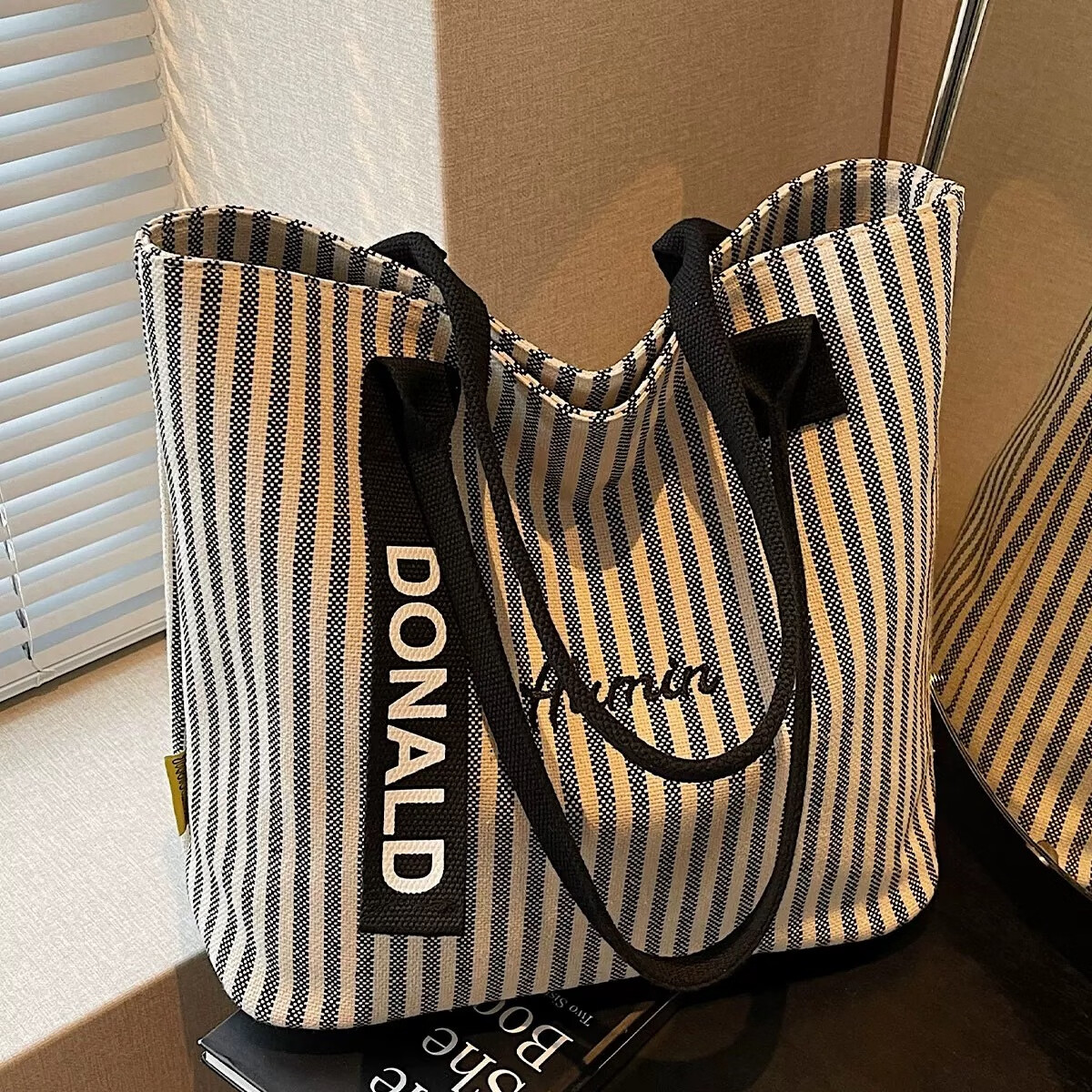 Kelorock Striped Large Capacity Canvas Bag for Women 2025 New Fashion Handheld Shoulder Shopping Tote Casual Commuter Bag