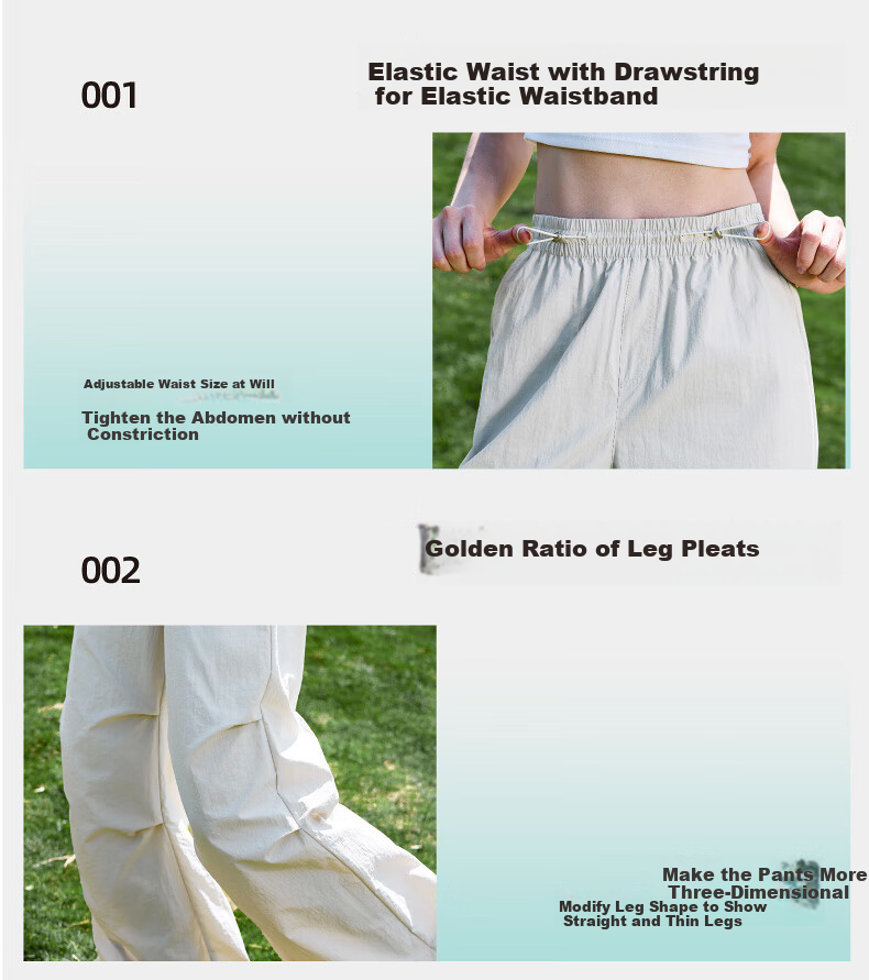 ESE-Y Quick-Dry Cooling Cargo Pants for Women, 2025 Summer New Style, Sun Protection Thin Wide-Leg Loose Paratrooper Pants, Gray And White, Size 28 16
