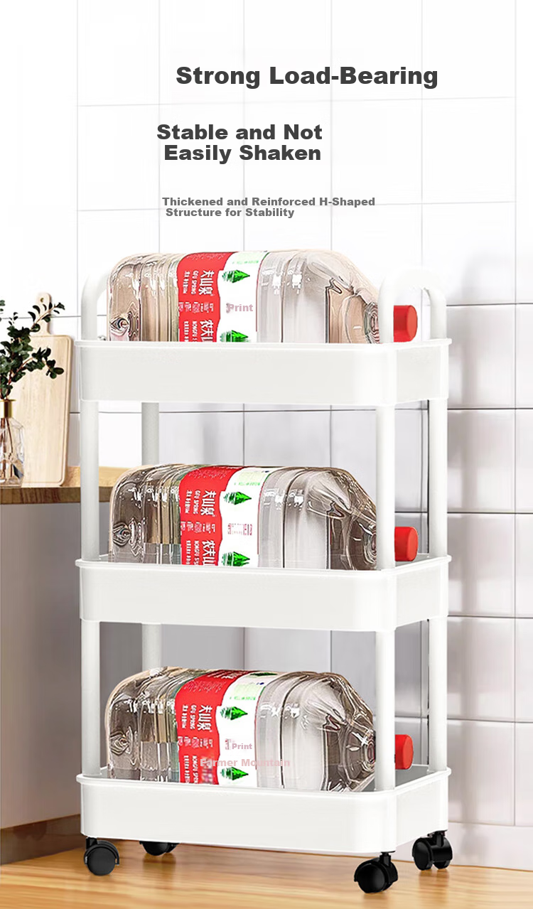 Jinlongxing Kitchen Trolley Storage Rack, Multi-Layer Baby Supplies Bathroom Floor Vegetable Snack Movable Storage Shelf, 4 Tiers 6