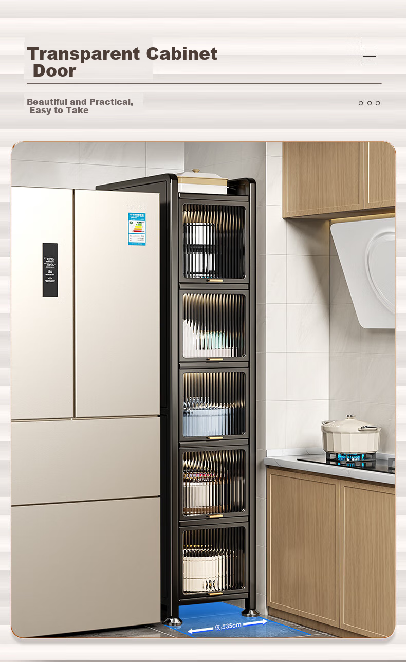 Jiabangshou Kitchen Utensil Storage Rack, Floor-Standing Multi-Layer Microwave Organizer Cabinet, Multifunctional Bowl Storage Cabinet, Cupboard, 5 Layers, 30cm 3