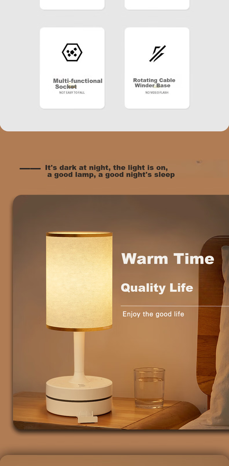 Jingqian Bedside Lamp, Bedroom Mood Light, Dorm Reading Lamp, Student And Children's Study Eye Protection Lamp with Socket Table Lamp 2
