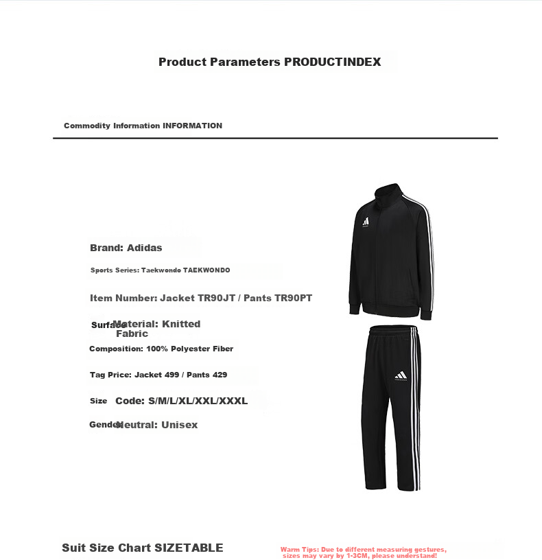 Adidas Spring Running Sportswear Set for Men, Outdoor Windproof Jacket And Long Pants Two-Piece Suit, Black/white, Size L 4