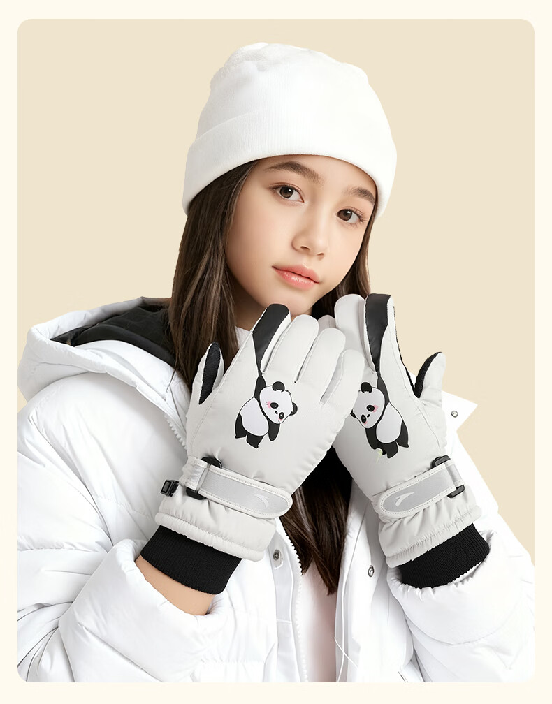 ANTA Kids Winter Thermal Gloves Cold-Resistant Ski Gloves for Boys and Girls, Fleece-Lined Thickened Outdoor Anti-Freeze Five-Finger Gloves, Green M 20