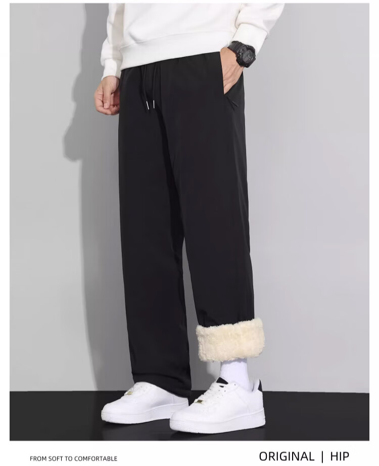 LangSha Men's Lamb Fleece Thermal Pants Winter 2025 New Graphene Knee Protection Fleece Lined Thickened Cotton Casual Trousers 2
