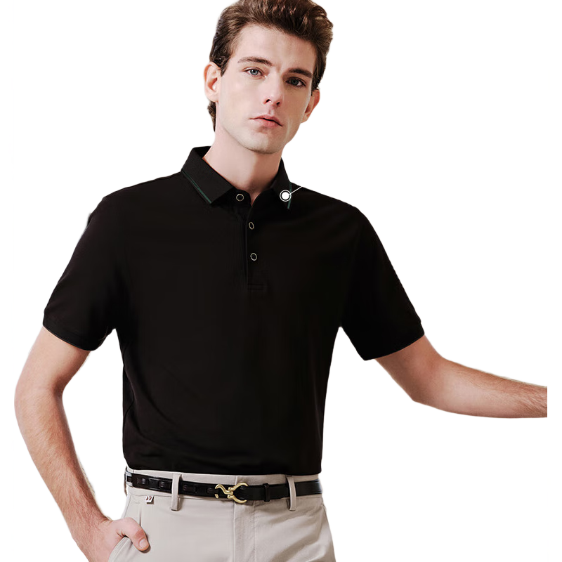 Youngor [Cooling & Sun Protection + Mulberry Silk] Summer Men's Short Sleeve Polo Shirt Black VSJD513123ACA L