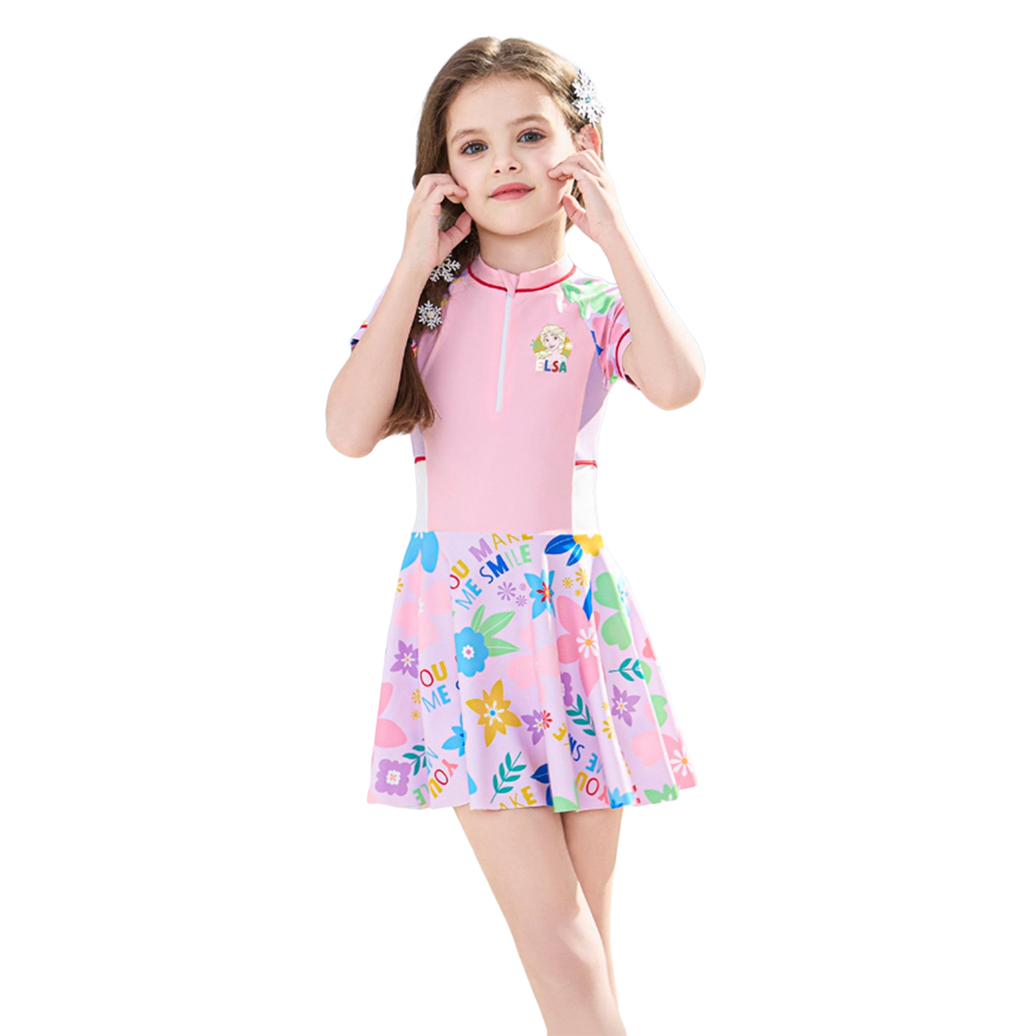 Dishini Children's Swimsuit One-Piece Swimwear for Girls, Big Kids, Baby Class A Hot Spring Swimming Costume D35216 Pink 110