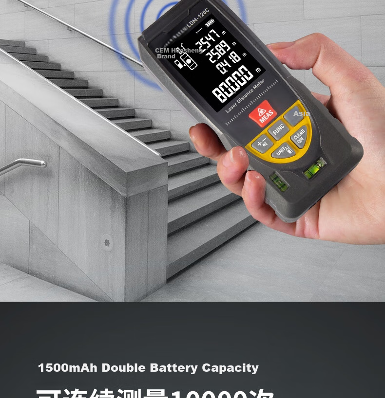 CEM LDM-120C Laser Distance Meter, High-Precision Laser Infrared Room Measuring Device, Electronic Ruler with Voice Playback, USB Direct Charging 4