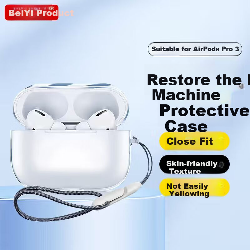 Beiyipin Bluetooth Earphone Protective Case Compatible with New Airpods PRO3 Protective Cover, Apple Second Generation Earphones Transparent Soft Shell Full Protection Shockproof Anti-Slip Fingerprint Resistant Full Cover Case
