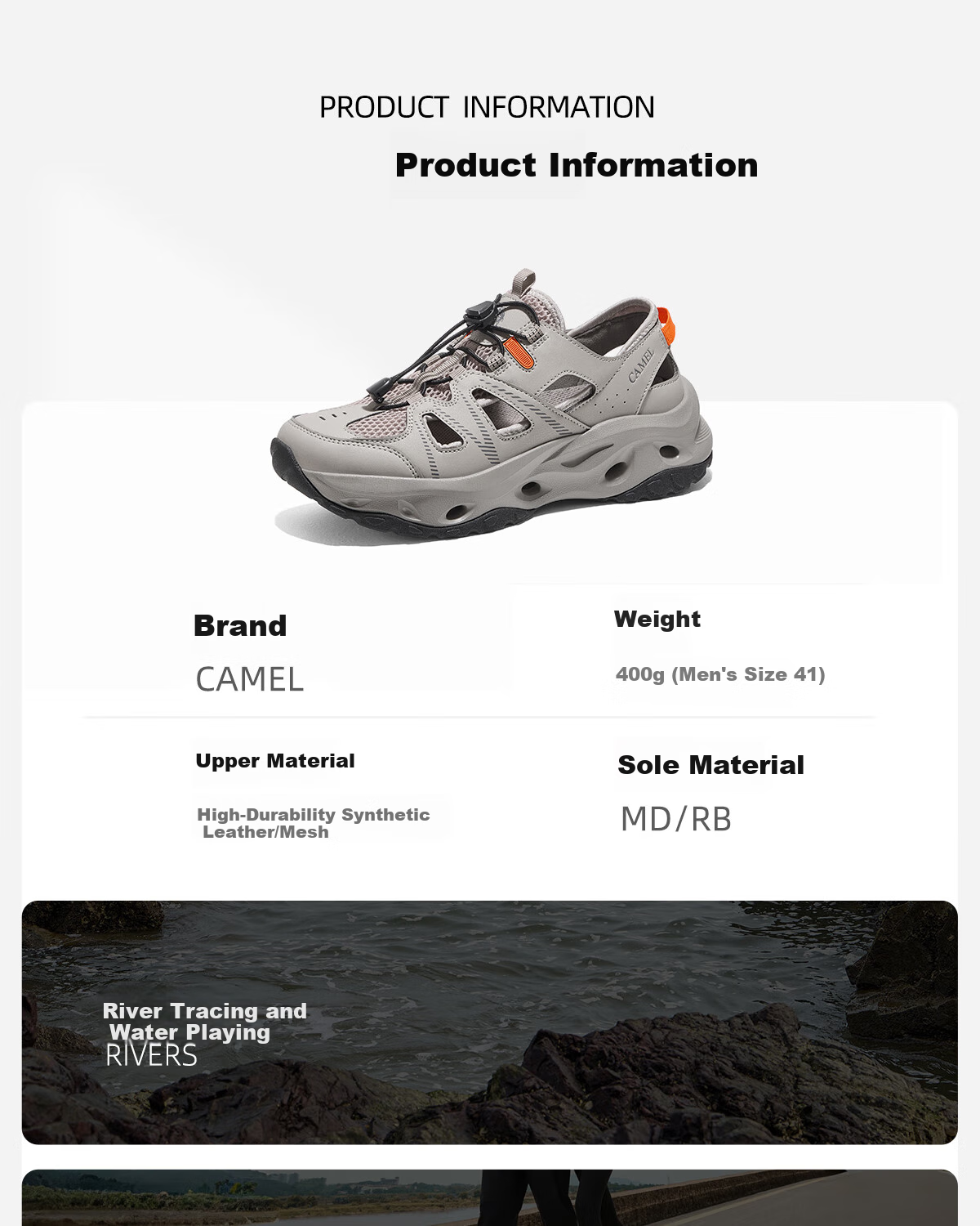 CAMEL Outdoor Stream Trekking Shoes for Men And Women, Summer 2025 Sports Sandals, Quick-Drying Water Shoes, Breathable Sneakers 3004 Size 38 10