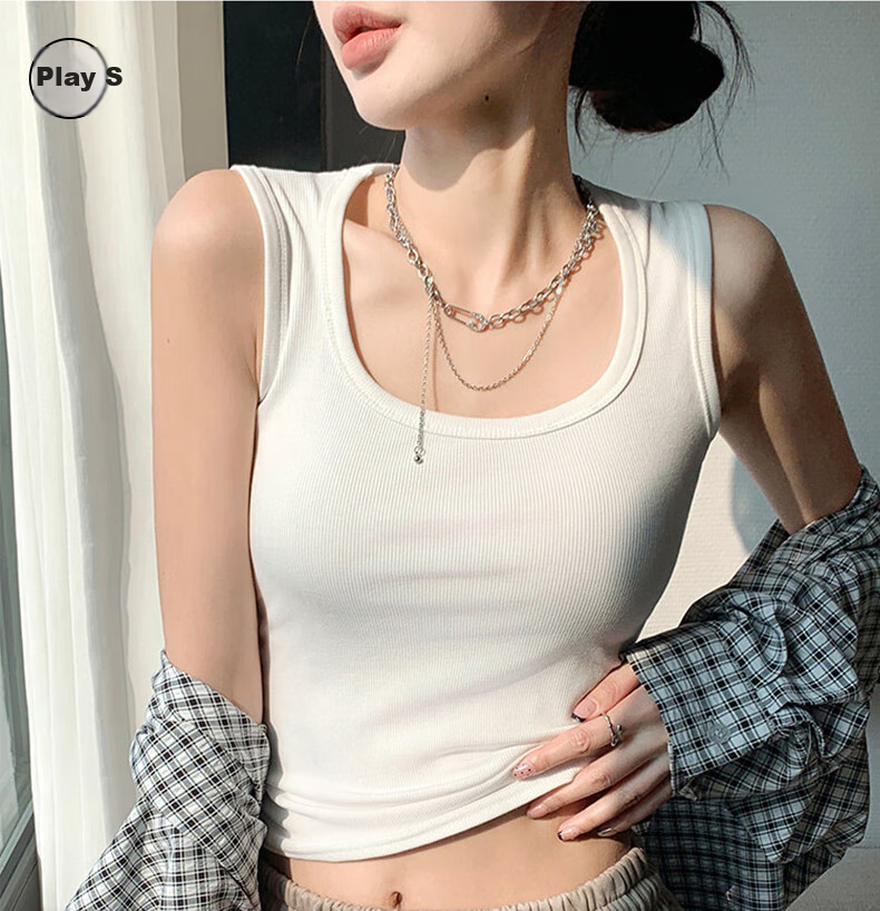BOPRUIEY Women's Camisole Tank Top with Built-In Bra Pads, Thin Summer Style, Square Neckline, Sleeveless Sports Undershirt, Long Style for Outer Wear 13