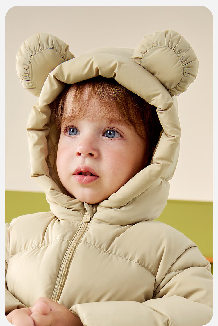 Minibala Kids Unisex Puff Down Jacket with Bear Windproof Hood Winter 2025 New Year Outfit 4