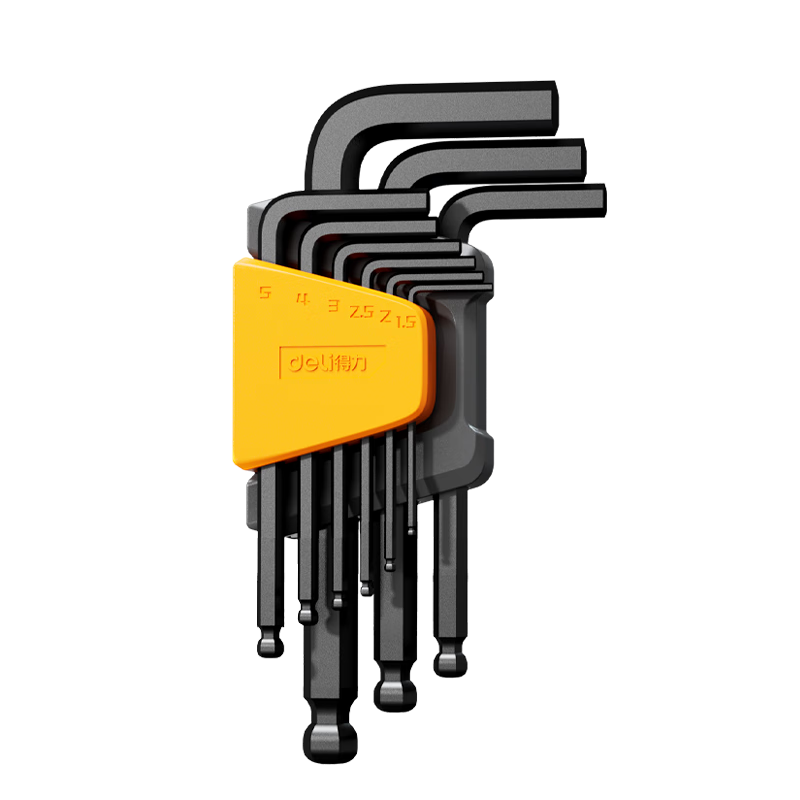 Deli Black Anti-Rust High-Hardness Standard Length Ball-End Hex Key Wrench Combination Set Screwdriver Set, 9-Piece Set