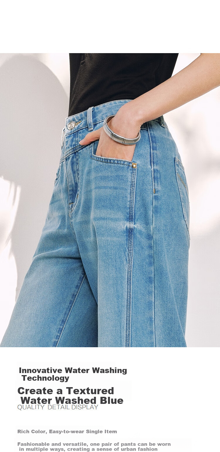 Taipingniao Women's Jeans, Cool-Feeling High-Waist Wide-Leg Summer Washed Loose Straight-Leg Pants, Denim Medium Blue, XL 4