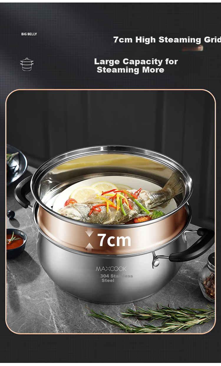 Maxcook Double-Layer Stainless Steel Soup Pot Steamer with Steamer Basket, 22cm MCT8763 3