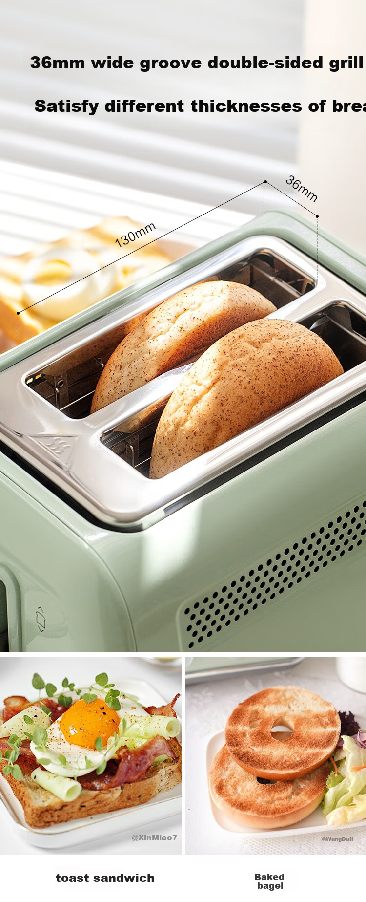 Buydeem Bread Maker Multifunctional Automatic Toaster Home Toasting Machine Toast Oven Waffle Maker Quick Reheating Bread Toaster [Light Pine Green] 6