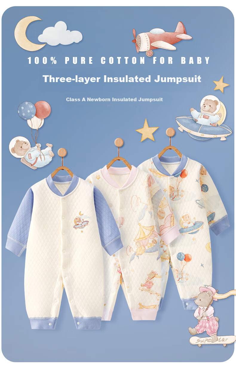 Banjvall Baby Clothes Spring And Autumn Quilted Onesie, Infant Warm Romper, Crawling Suit, Pajamas 59 1