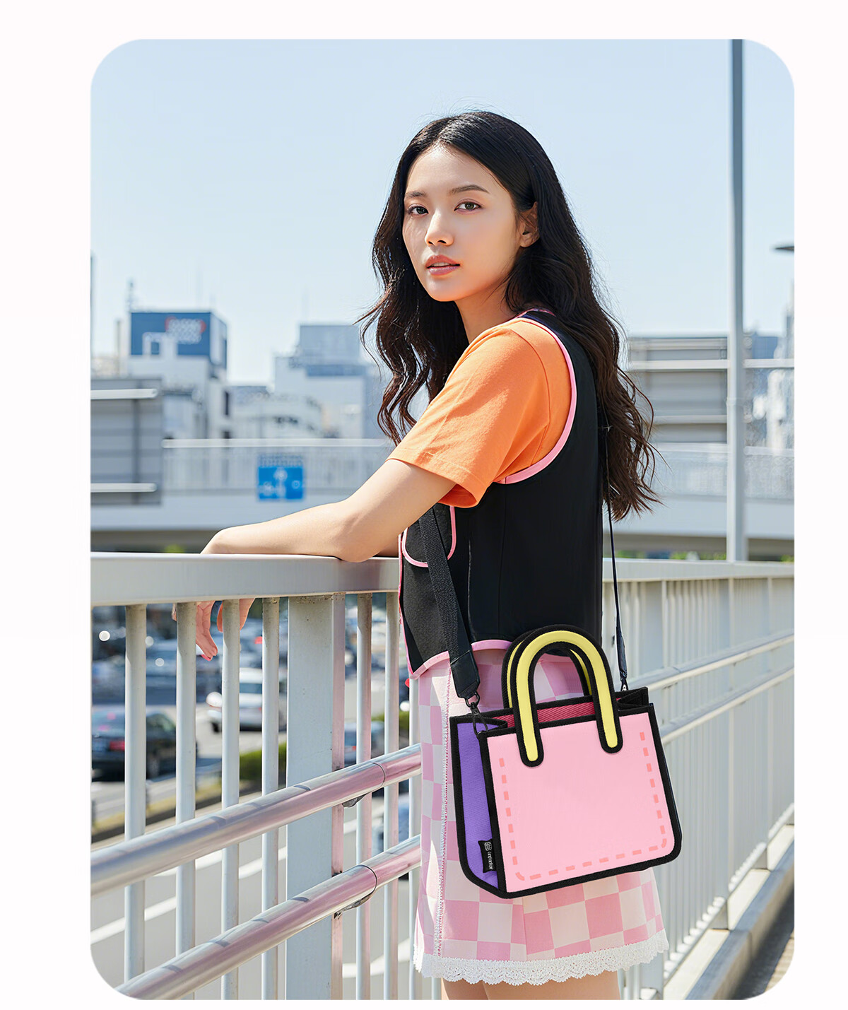 JumpFromPaper Flat 2D Cartoon Crossbody Bag for Women Shoulder Tote Bag Sweetheart Pink Birthday Gift for Girlfriend 2