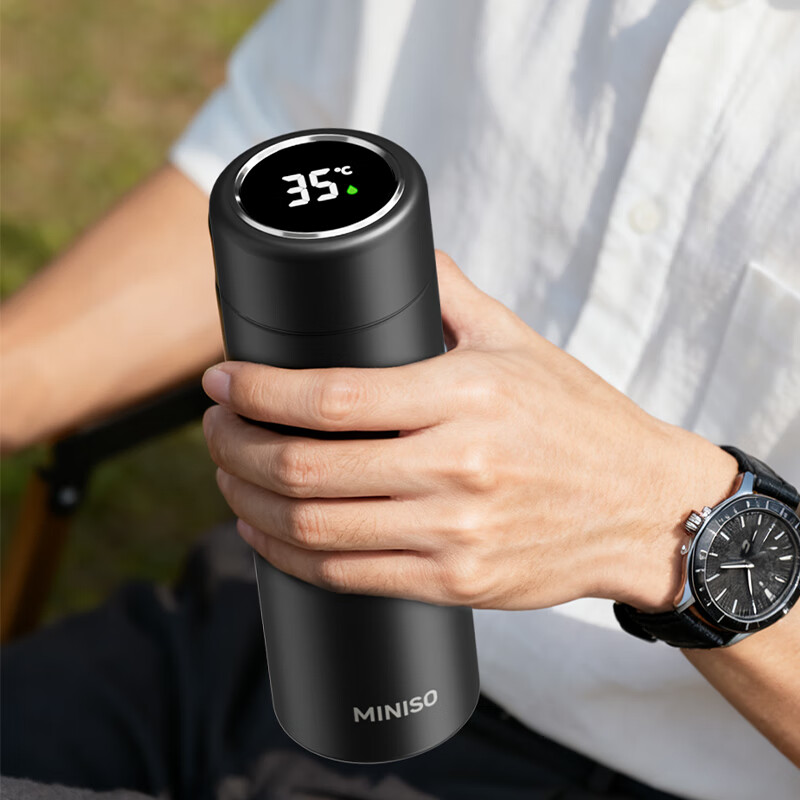 MINISO Large Capacity Temperature Display Insulated Mug 316L Stainless Steel Portable Tea Cup for Men and Women Matte Black
