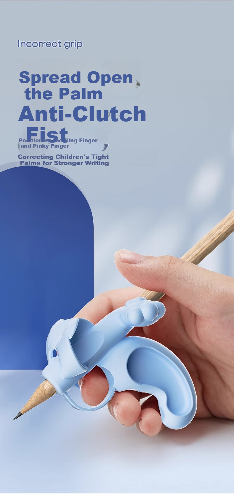 Wusheng Pen Grip Corrector, Five-Finger Posture Corrector for Kindergarten Beginners And Elementary School Students, Anti-Inward Curling Wrist Device, Children's Pen Holder And Pencil Grip Aid, Blue 10