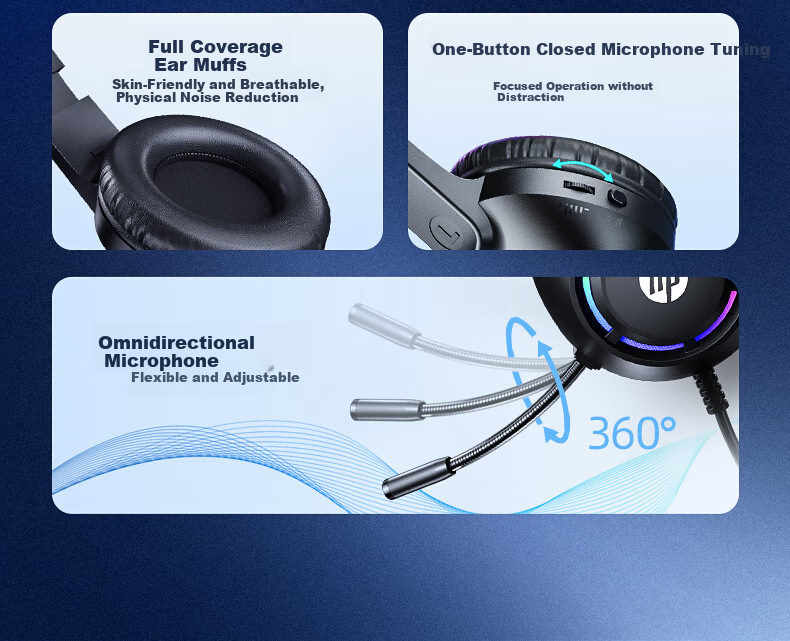 HP DHE-8013 Wired Headphones, Noise-Cancelling Stereo Surround Gaming Headset, Suitable for Study And Entertainment on Computers And Laptops, Changwan Triangle 4