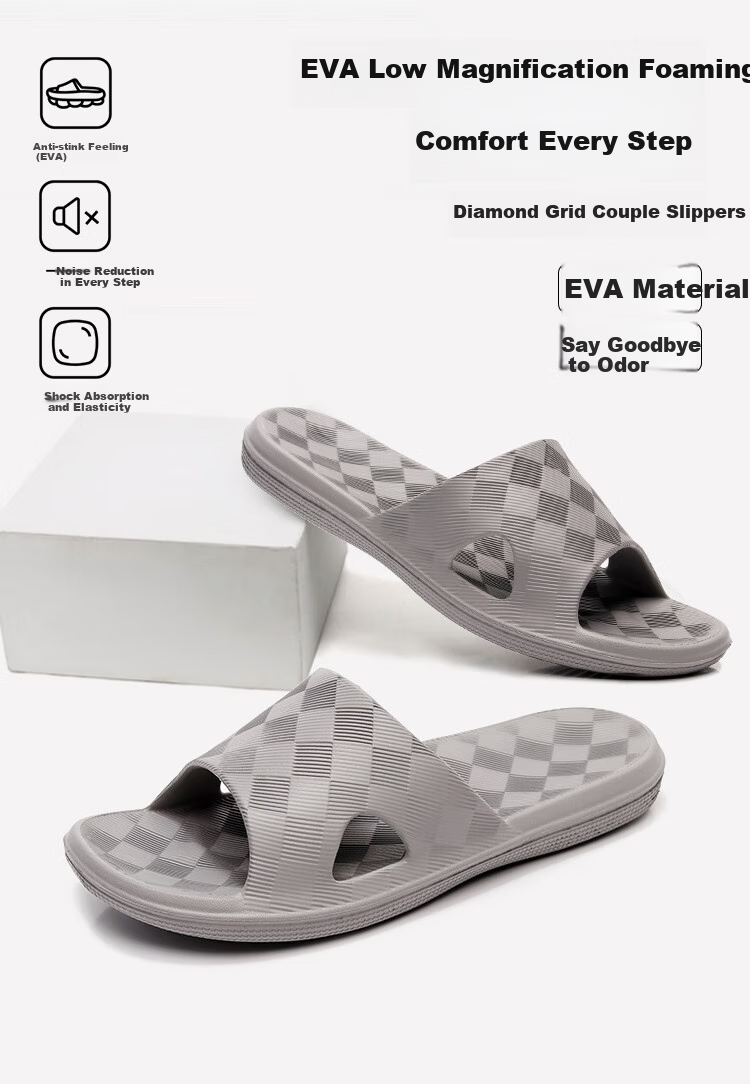 XGGC Slippers for Men And Women, Summer Outdoor Wear, Diamond Pattern Bathroom Non-Slip Shower Slippers, Indoor Home Use, White, Size 37-38 1