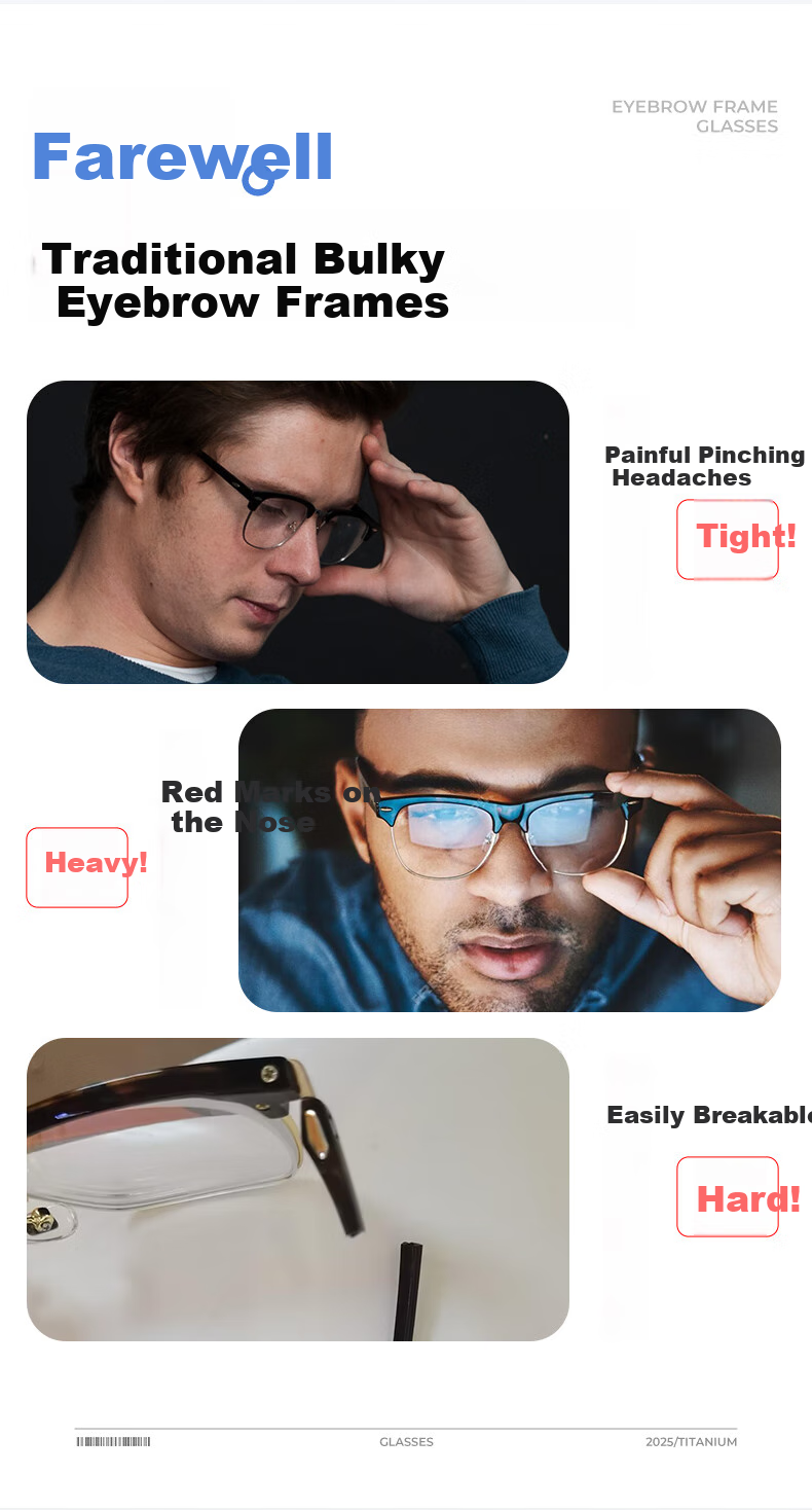 ZEISS Thin Steel Series | Ultra-Light Browline Business Semi-Rimless Myopia Glasses for Men, Professional Anti-Blue Light And Radiation Protection, Compatible with ZEISS Lenses 1