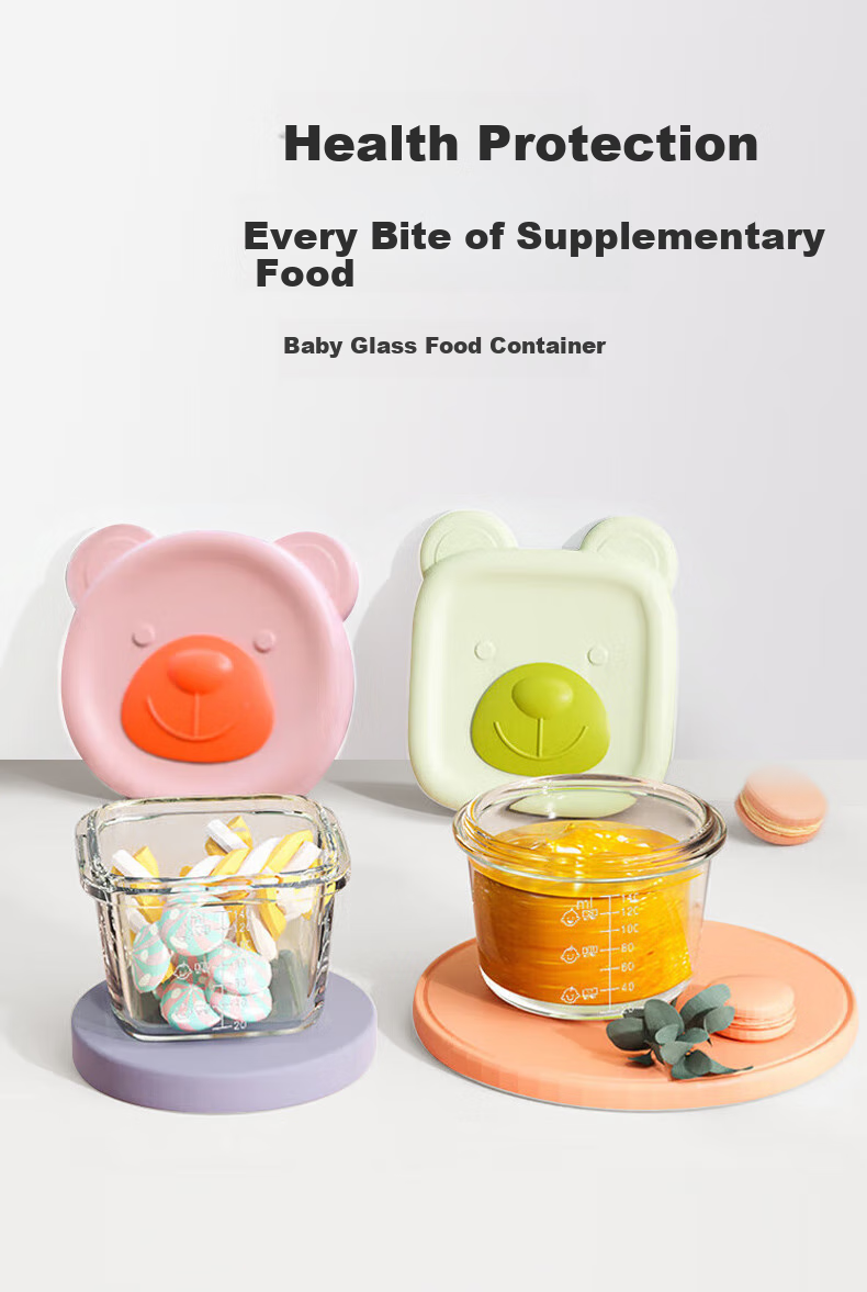 Baoshi Baby Food Storage Containers, Glass Bowls for Infants, Airtight Sealed Molds for Steaming, Cooking, Portioning And Freezing (Square + Round), Set of 2 1