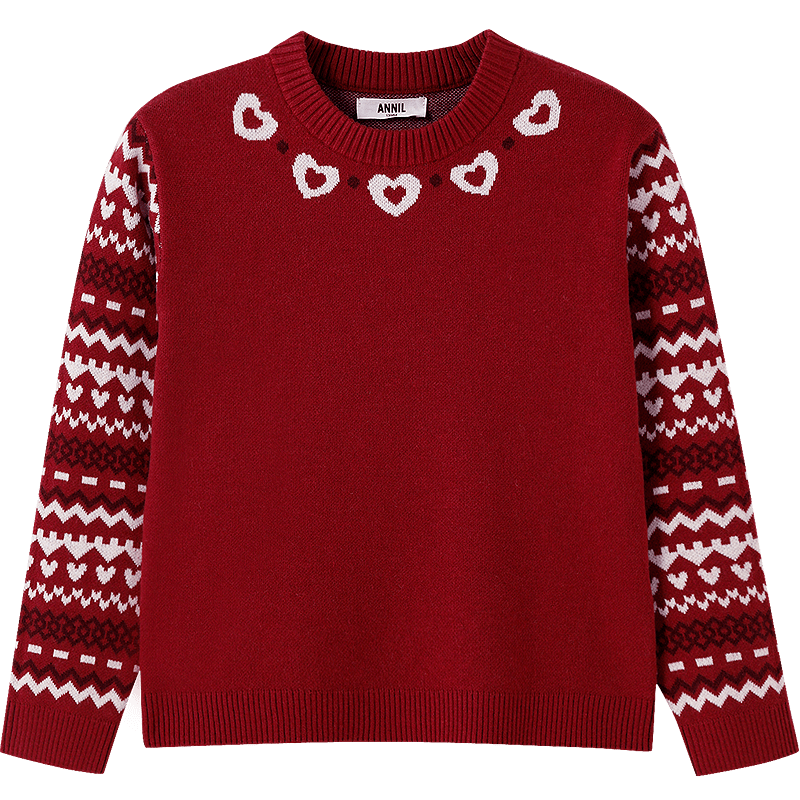 Annil Kids Girls' Crew Neck Long Sleeve Knit Sweater 2025 Winter New Fireworks Red 170