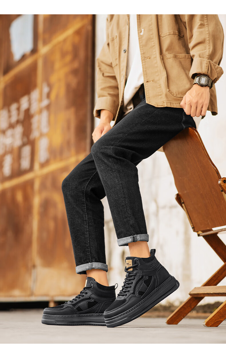 Bull Family Martin Boots Men Autumn Winter New High-Top Sports Casual Shoes Trendy Fashion Thick-Soled Height-Increasing Men's Work Boots 15