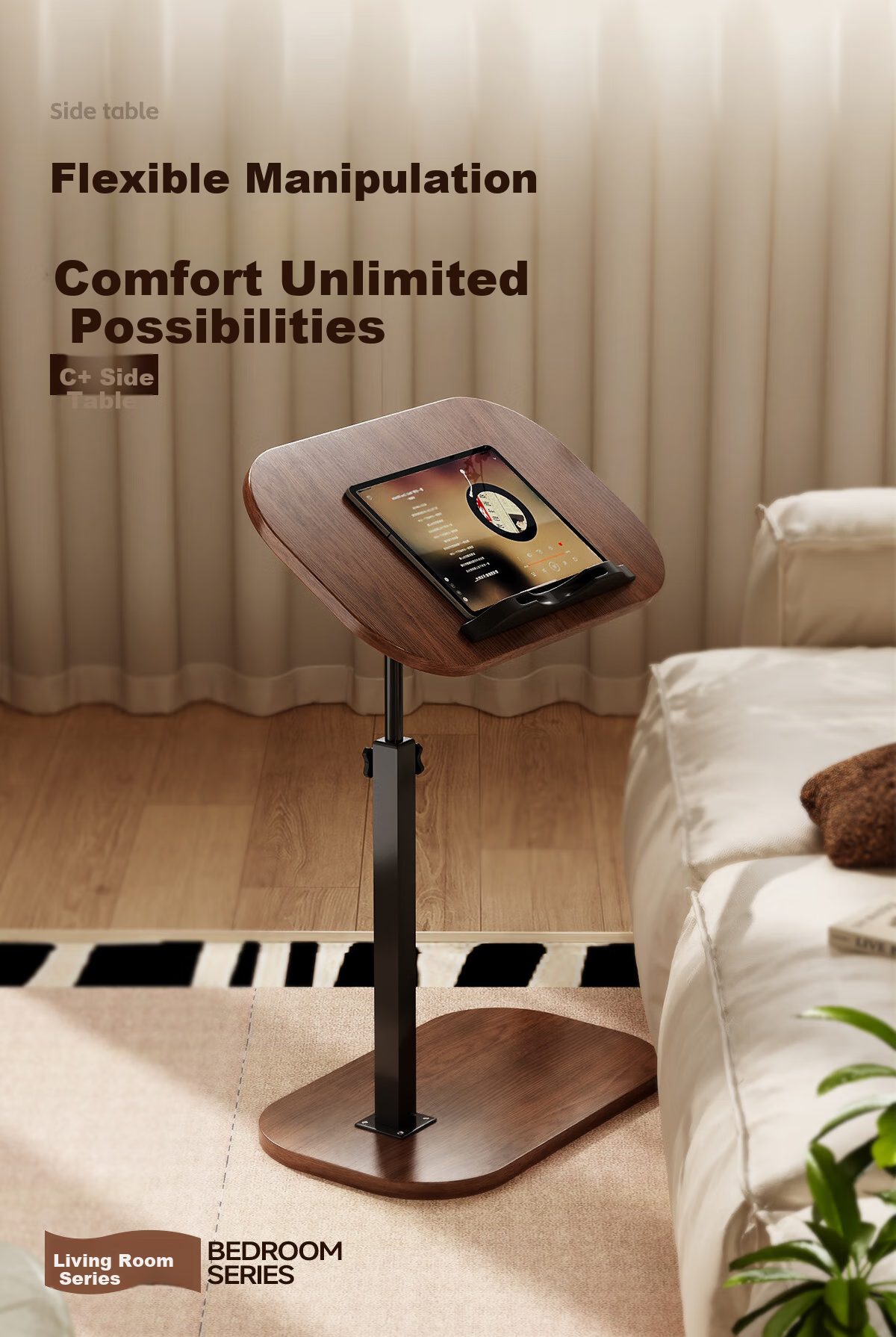 XIAOJIANGCAI Movable Flip-Lift Computer Desk, Bedroom Study Bedside Table, Living Room Sofa Side Table, Small White Desk 1
