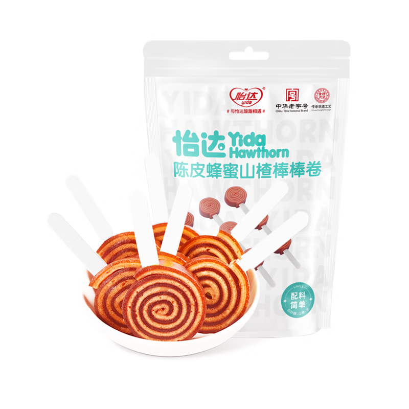 怡达陈皮蜂蜜山楂棒棒卷145g8支装 山楂卷山楂棒棒糖蜜饯果干儿童零食