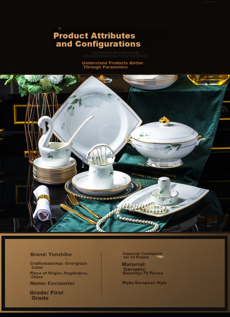 Yunzhihe Complete Set of Tableware Including Plates, Bowls And Chopsticks from Jingdezhen, Perfect for Housewarming Or Moving Gifts 9