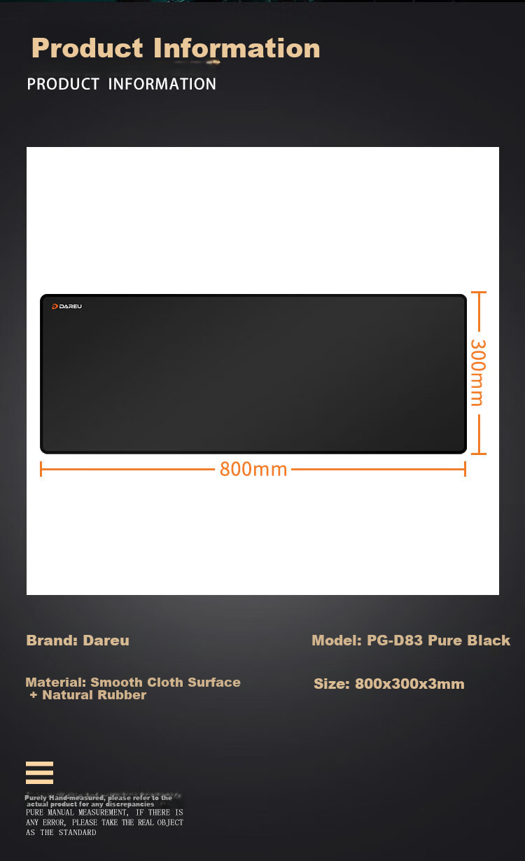 DAREU Gaming Mouse Pad, FPS Smooth Thickened Precision Edge-Locked, Computer Keyboard Office Extra Large Desk Mat, Pure Black 800*300*3mm, Unafraid of Contracts 3