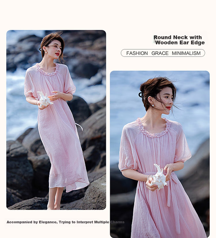 Demana [Light Oxygen Lyocell] Summer Romantic French Style Ruffle Collar Doll Dress with Detachable Belt Women's Dress 4